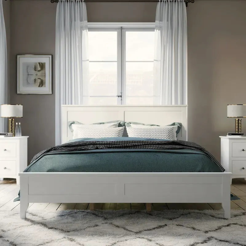 Cama Plataforma Blanca Tamaño Queen de Madera Sólida Moderna con Acabado Resistente al Desgaste