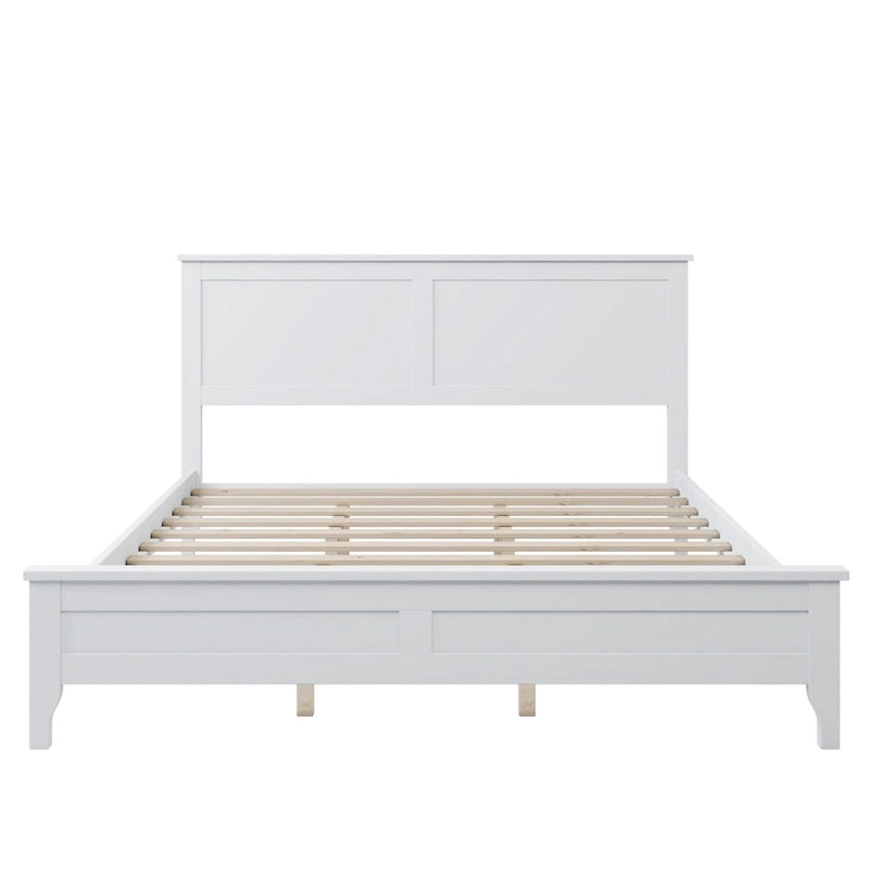 Cama Plataforma Blanca Tamaño Queen de Madera Sólida Moderna con Acabado Resistente al Desgaste