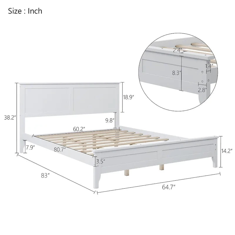 Cama Plataforma Blanca Tamaño Queen de Madera Sólida Moderna con Acabado Resistente al Desgaste