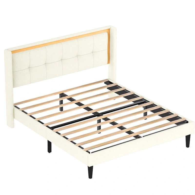 Base de cama blanca tamaño queen con alta capacidad de carga