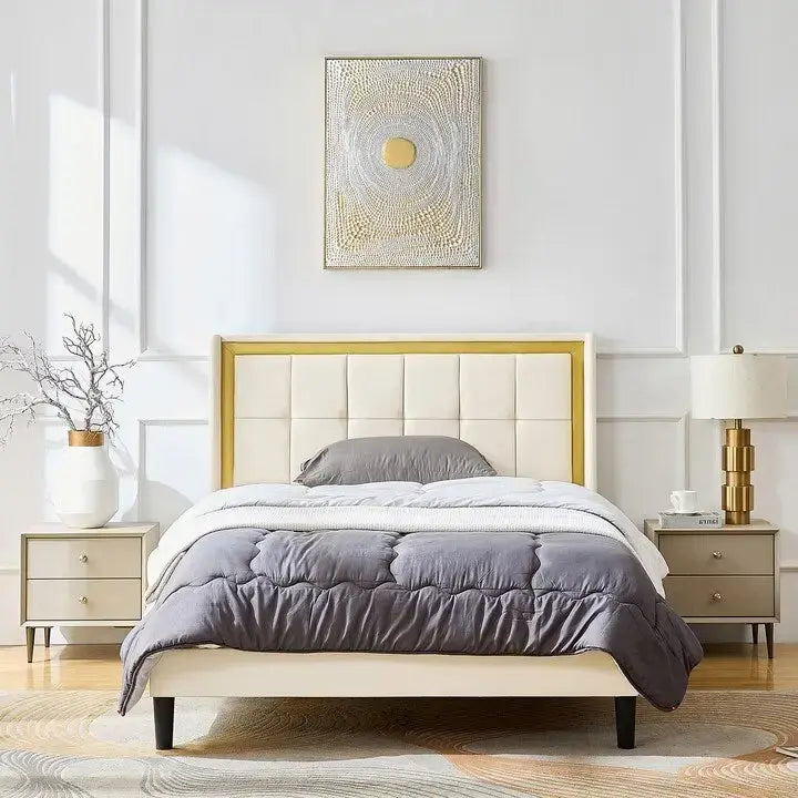 Base de cama blanca tamaño queen con alta capacidad de carga