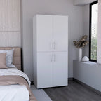 Armario ropero de 4 puertas blanco/negro con 6 estantes y 2 barras para colgar