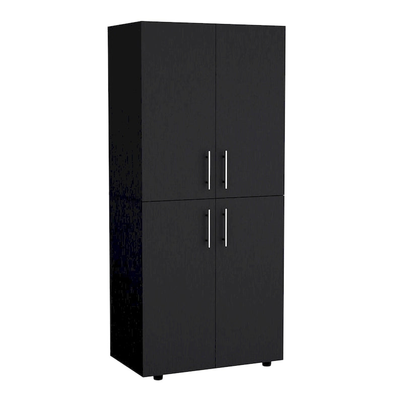 Armario ropero de 4 puertas blanco/negro con 6 estantes y 2 barras para colgar