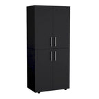 Armario ropero de 4 puertas blanco/negro con 6 estantes y 2 barras para colgar