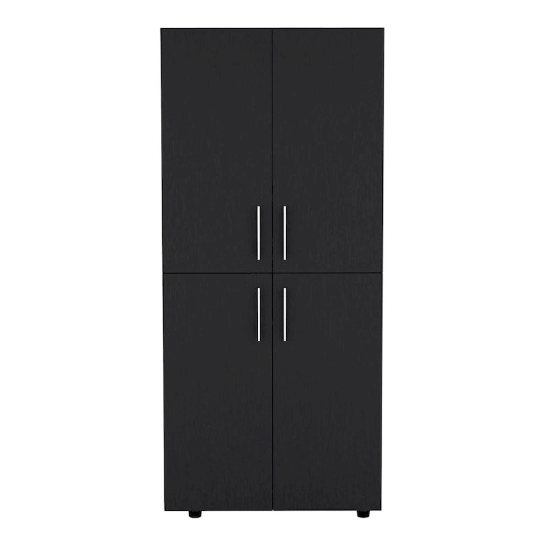 Armario ropero de 4 puertas blanco/negro con 6 estantes y 2 barras para colgar
