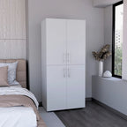 Armario ropero de 4 puertas blanco/negro con 6 estantes y 2 barras para colgar