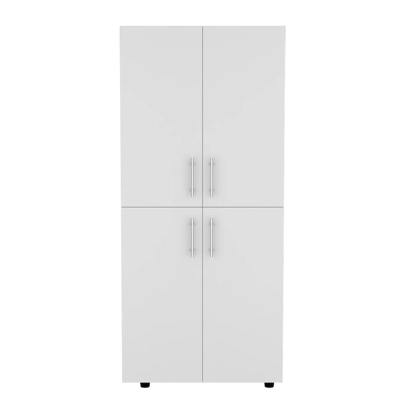 Armario ropero de 4 puertas blanco/negro con 6 estantes y 2 barras para colgar