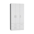 Armario moderno de 3 puertas blanco/negro con barra para colgar, 2 cajones y 5 estantes