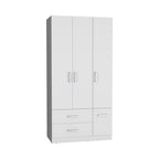Armario moderno de 3 puertas blanco/negro con barra para colgar, 2 cajones y 5 estantes
