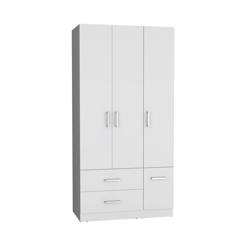 Armario moderno de 3 puertas blanco/negro con barra para colgar, 2 cajones y 5 estantes