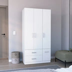 Armario moderno de 3 puertas blanco/negro con barra para colgar, 2 cajones y 5 estantes