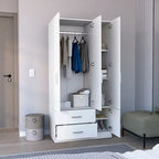 Armario moderno de 3 puertas blanco/negro con barra para colgar, 2 cajones y 5 estantes