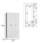 Armario moderno de 3 puertas blanco/negro con barra para colgar, 2 cajones y 5 estantes