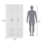 Armario moderno de 3 puertas blanco/negro con barra para colgar, 2 cajones y 5 estantes