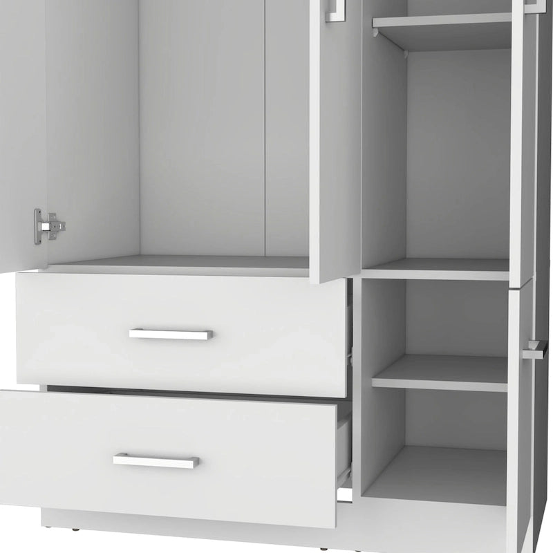 Armario moderno de 3 puertas blanco/negro con barra para colgar, 2 cajones y 5 estantes