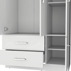 Armario moderno de 3 puertas blanco/negro con barra para colgar, 2 cajones y 5 estantes