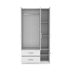 Armario moderno de 3 puertas blanco/negro con barra para colgar, 2 cajones y 5 estantes