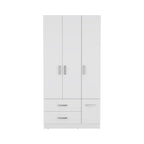 Armario moderno de 3 puertas blanco/negro con barra para colgar, 2 cajones y 5 estantes