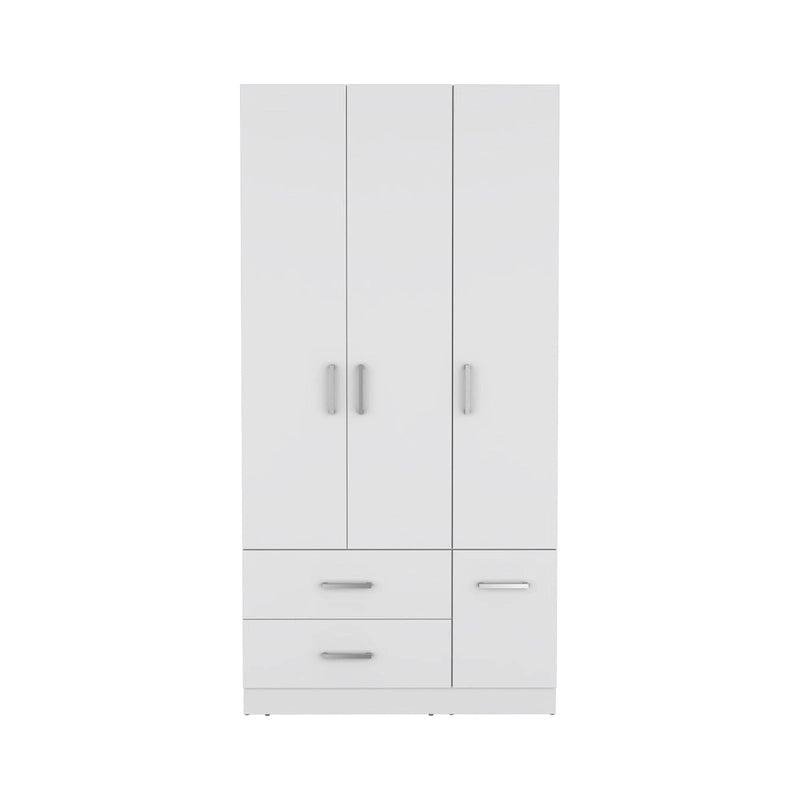 Armario moderno de 3 puertas blanco/negro con barra para colgar, 2 cajones y 5 estantes