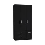 Armario moderno de 3 puertas blanco/negro con barra para colgar, 2 cajones y 5 estantes