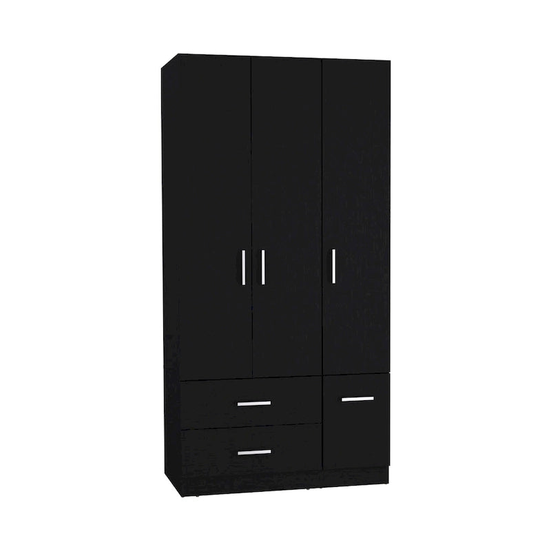 Armario moderno de 3 puertas blanco/negro con barra para colgar, 2 cajones y 5 estantes