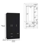 Armario moderno de 3 puertas blanco/negro con barra para colgar, 2 cajones y 5 estantes