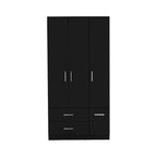 Armario moderno de 3 puertas blanco/negro con barra para colgar, 2 cajones y 5 estantes