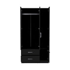 Armario moderno de 3 puertas blanco/negro con barra para colgar, 2 cajones y 5 estantes
