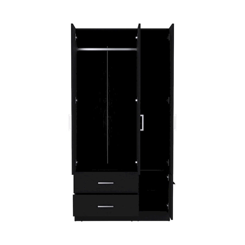 Armario moderno de 3 puertas blanco/negro con barra para colgar, 2 cajones y 5 estantes