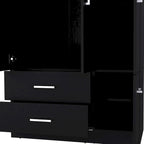 Armario moderno de 3 puertas blanco/negro con barra para colgar, 2 cajones y 5 estantes