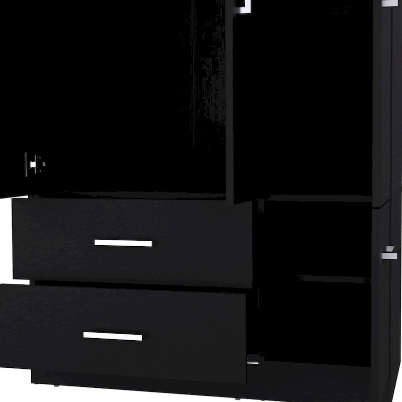 Armario moderno de 3 puertas blanco/negro con barra para colgar, 2 cajones y 5 estantes