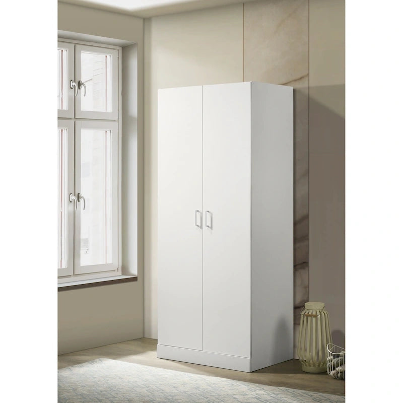 Armario blanco de doble puerta con estante y barra para colgar – 1 persona