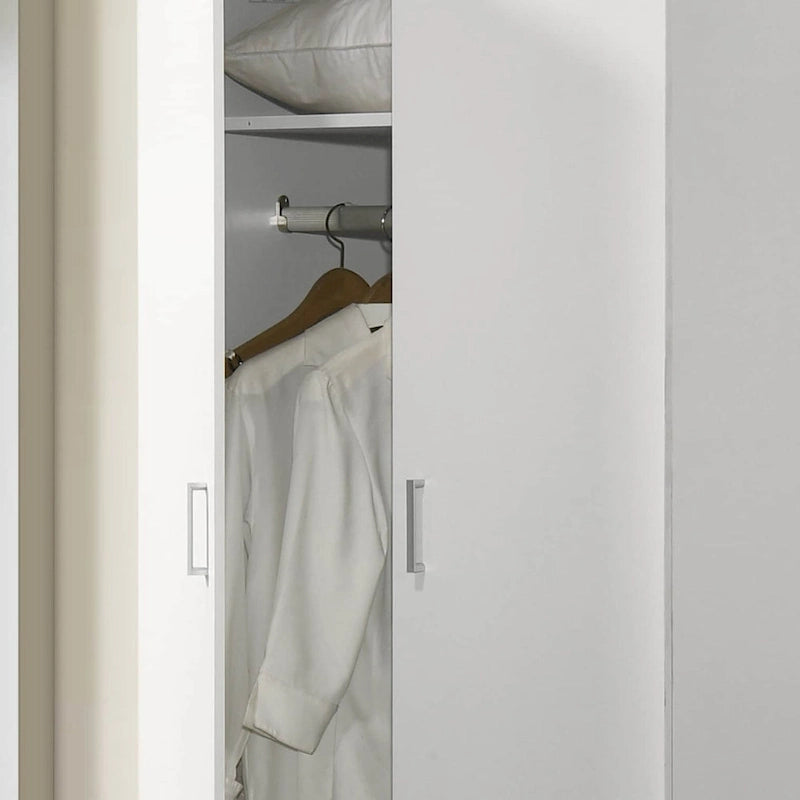 Armario blanco de doble puerta con estante y barra para colgar – 1 persona