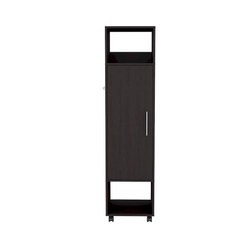 Armario/Ropero Espejado en Blanco/Negro con Estantes, Barra para Colgar y Ruedas – 1 Persona