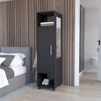 Armario/Ropero Espejado en Blanco/Negro con Estantes, Barra para Colgar y Ruedas – 1 Persona