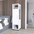 Armario/Ropero Espejado en Blanco/Negro con Estantes, Barra para Colgar y Ruedas – 1 Persona