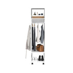 Armario/Ropero Espejado en Blanco/Negro con Estantes, Barra para Colgar y Ruedas – 1 Persona