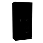 Armario negro moderno de dos puertas con barra para colgar, 1 cajón y 5 estantes – 1 persona