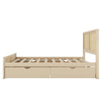 Cama Queen de Plataforma Antigua Natural con Cabecero de Ratán y 4 Cajones – Capacidad para 2 personas