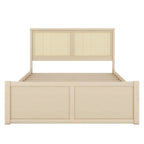 Cama Queen de Plataforma Antigua Natural con Cabecero de Ratán y 4 Cajones – Capacidad para 2 personas