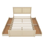 Cama Queen de Plataforma Antigua Natural con Cabecero de Ratán y 4 Cajones – Capacidad para 2 personas