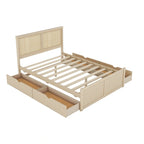 Cama Queen de Plataforma Antigua Natural con Cabecero de Ratán y 4 Cajones – Capacidad para 2 personas