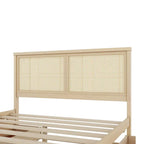 Cama Queen de Plataforma Antigua Natural con Cabecero de Ratán y 4 Cajones – Capacidad para 2 personas