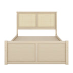 Cama Plataforma Antigua de Madera Natural de Tamaño Completo con 4 Cajones y Cabecero de Ratán – Para 1-2 Personas