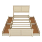 Cama Plataforma Antigua de Madera Natural de Tamaño Completo con 4 Cajones y Cabecero de Ratán – Para 1-2 Personas