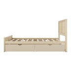 Cama Plataforma Antigua de Madera Natural de Tamaño Completo con 4 Cajones y Cabecero de Ratán – Para 1-2 Personas