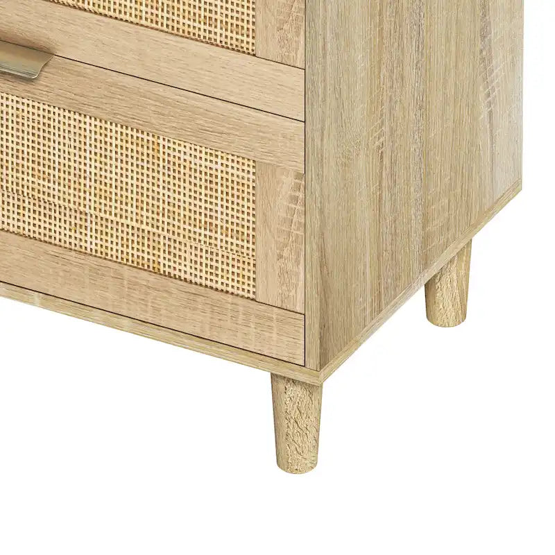 Cómoda de ratán de 6 cajones negra/natural con tiradores de metal y patas de madera – 1 persona