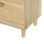 Cómoda de ratán de 6 cajones negra/natural con tiradores de metal y patas de madera – 1 persona