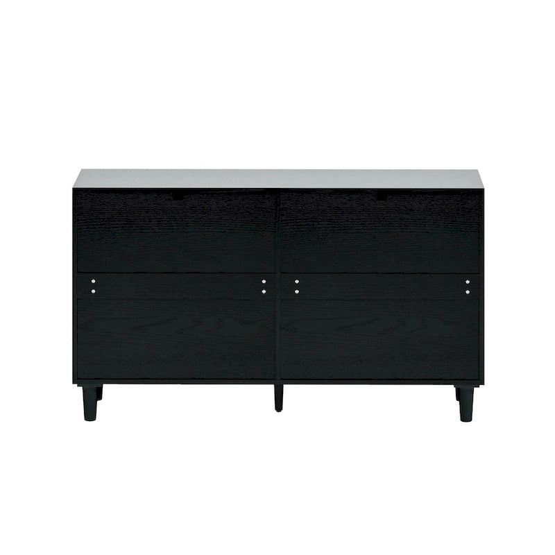 Cómoda de ratán de 6 cajones negra/natural con tiradores de metal y patas de madera – 1 persona