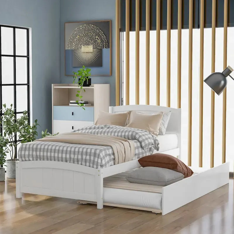Cama doble de plataforma de pino blanco con nido y cabecero – para 1